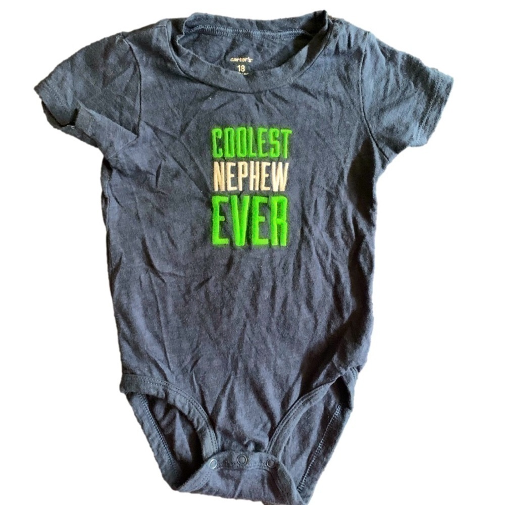 Carters Coolest Nephew Ever Navy Blue Short Sleeve Onesie Size 18mos